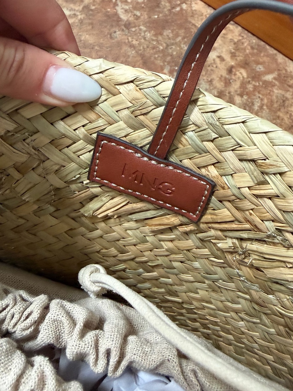 Mango Natural Woven Tote with Brown Leather Handles - Picture 4 of 5